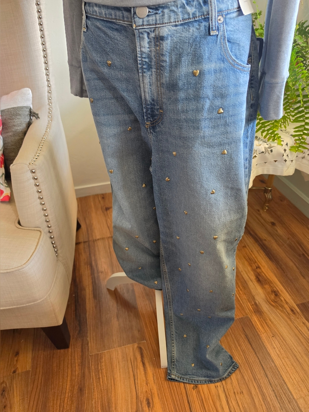 Metal Gold Heart Vintage High Rise Straight Jeans